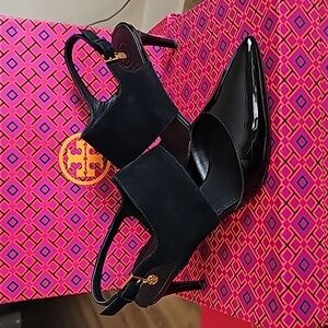 Tory Burch Black Ashton 65mm Patent Suede Heel Size 8